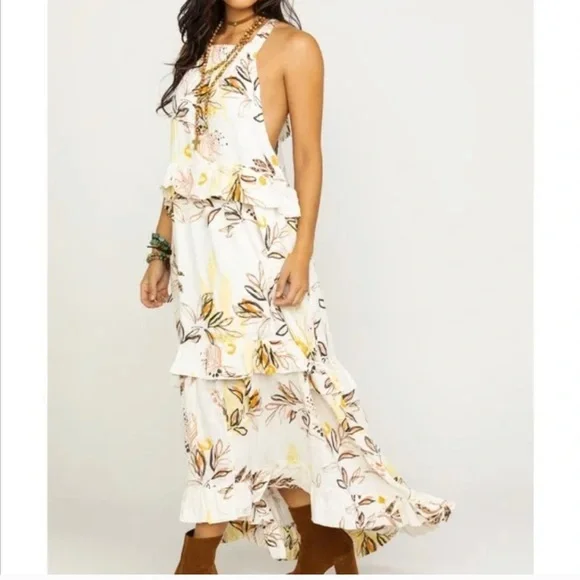 Free People Ruffled Oversized Cream Maxi Dress - Picture 1 of 10
